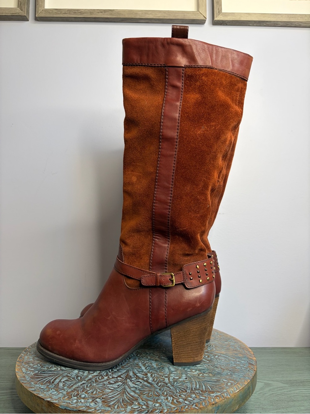 Like New! Naturalizer Cognac Suede Leather Knee High Heeled Boots size 12 - Picture 13 of 14